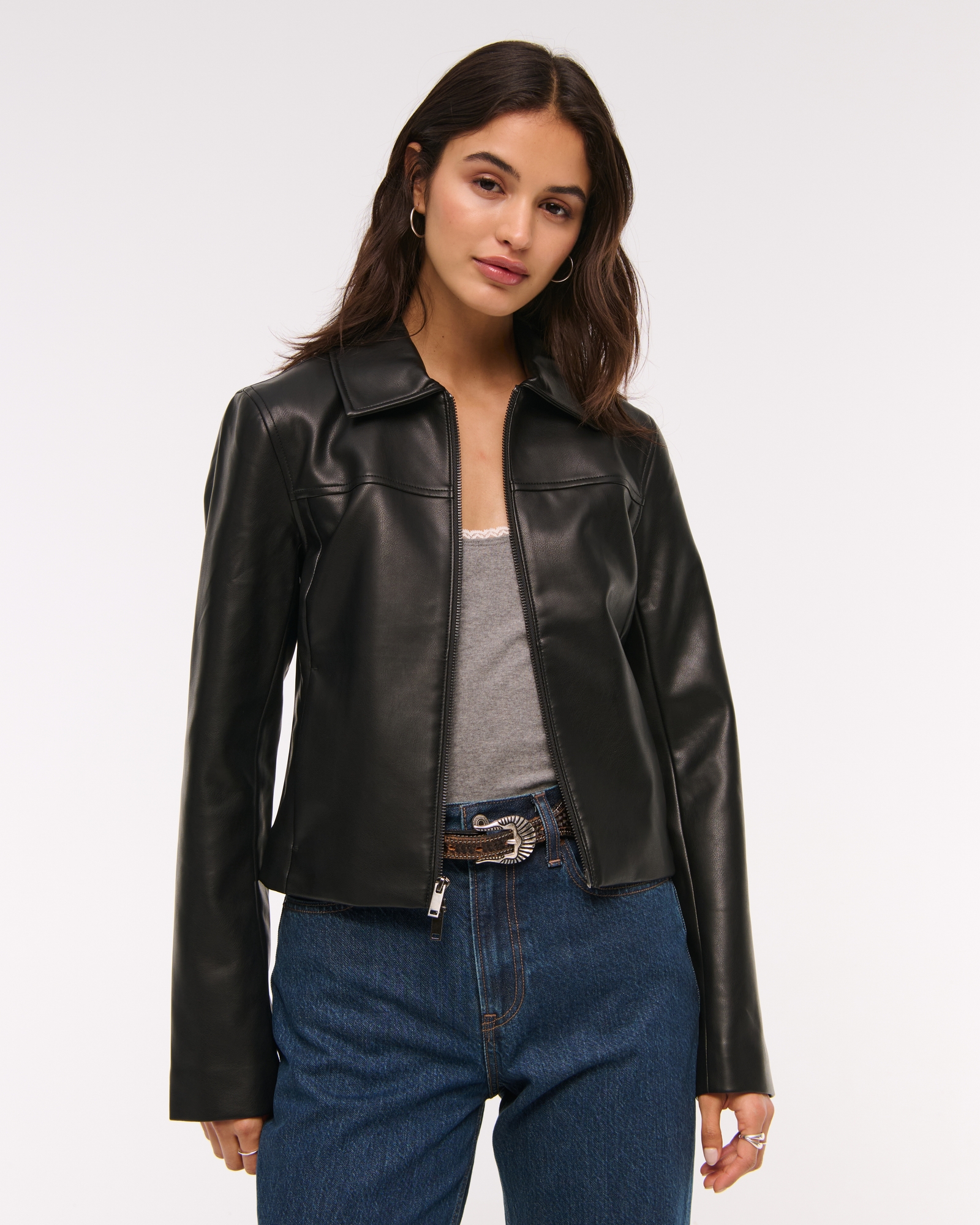 Slim Zip Vegan Leather Jacket