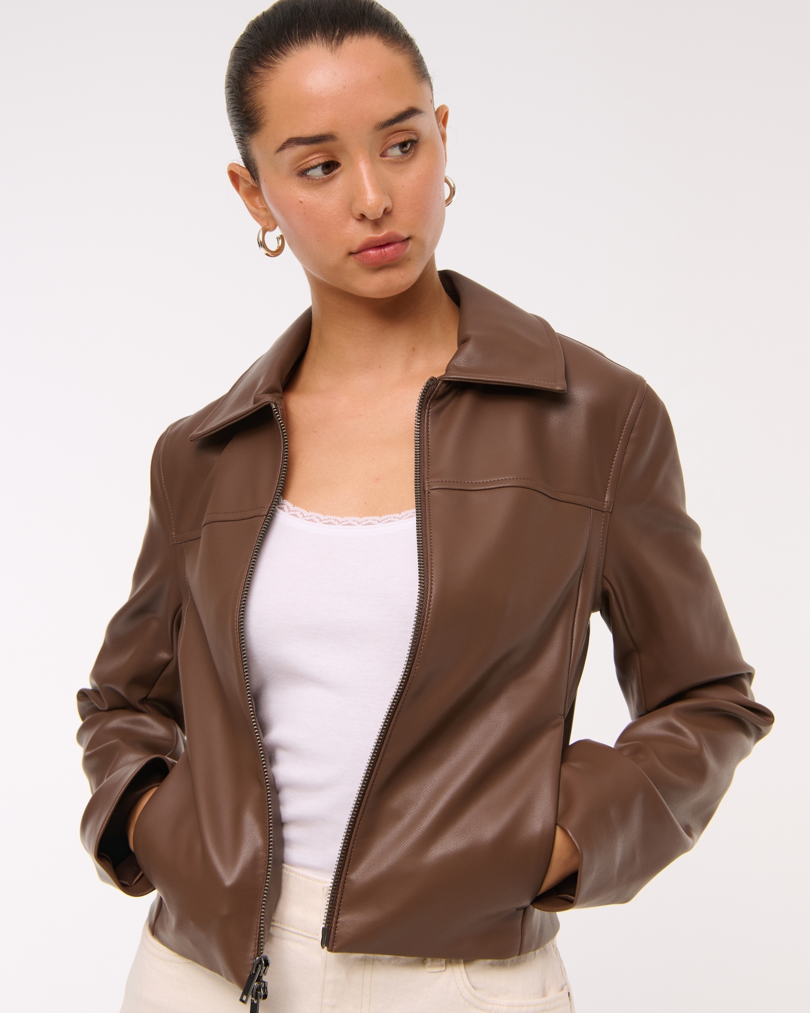Slim Zip Vegan Leather Jacket
