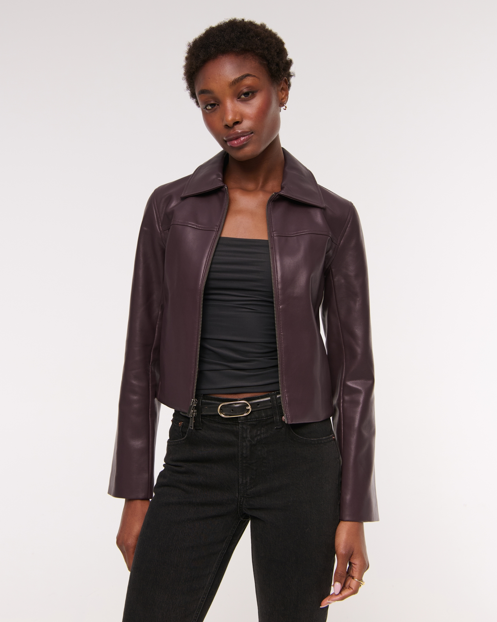 Slim Zip Vegan Leather Jacket