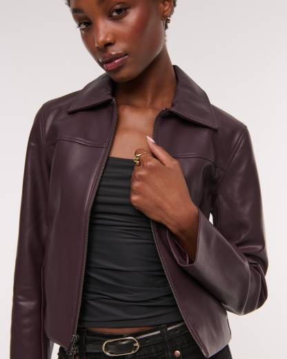 Slim Zip Vegan Leather Jacket