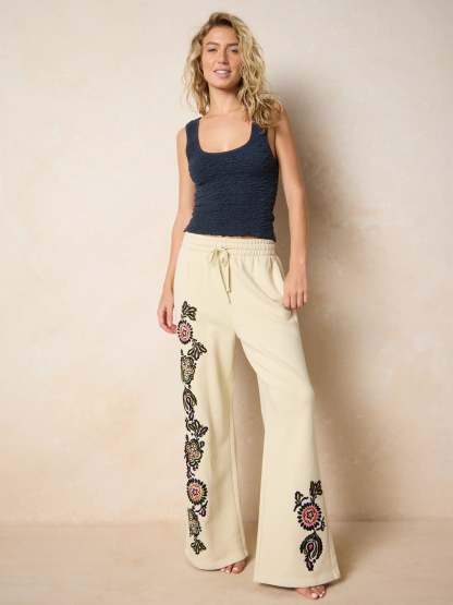 Easy Does It Embroidered Sweatpant - Cream