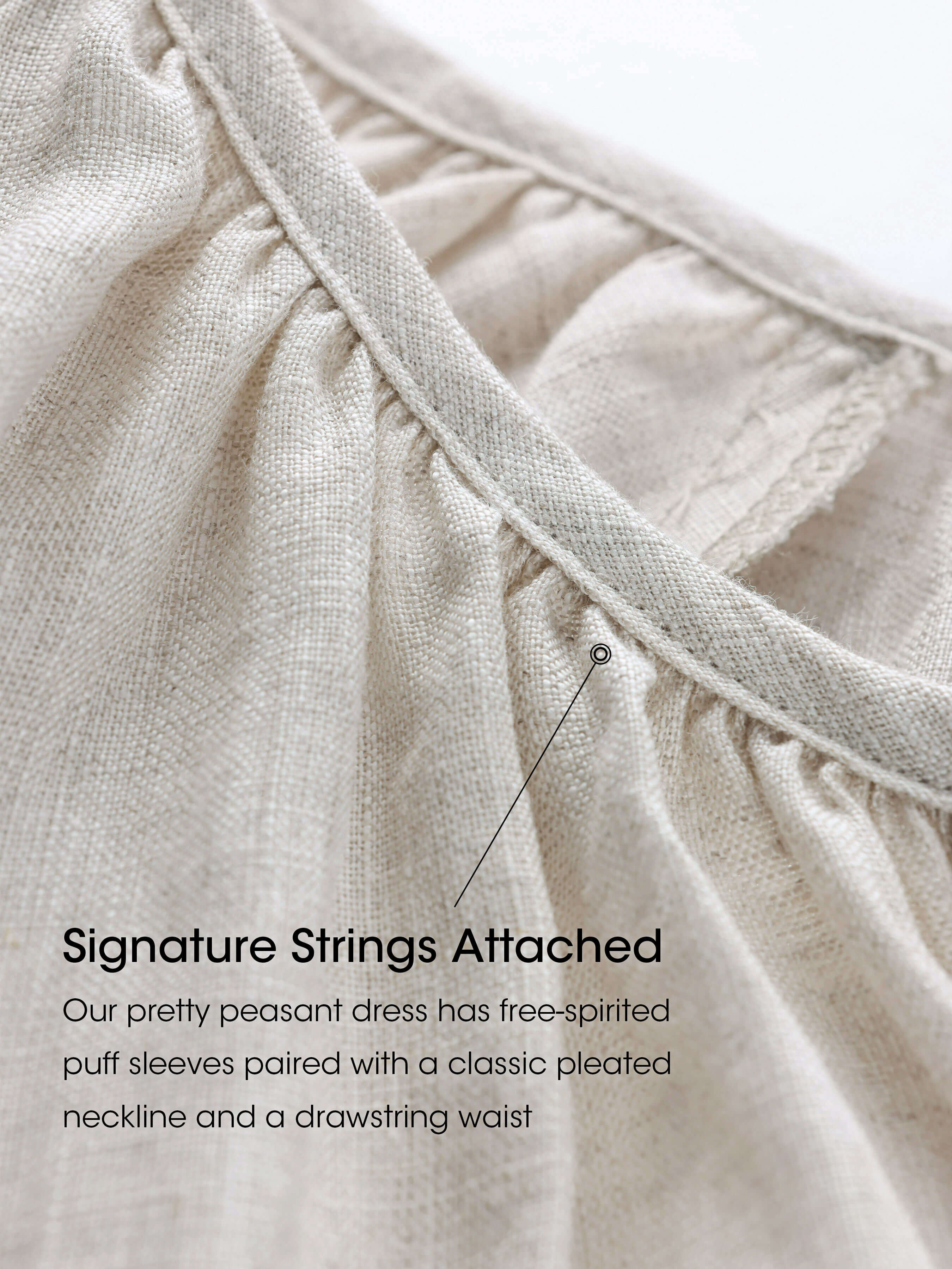 Maddie 100% Linen Puff Sleeve Drawstring Waist Dress