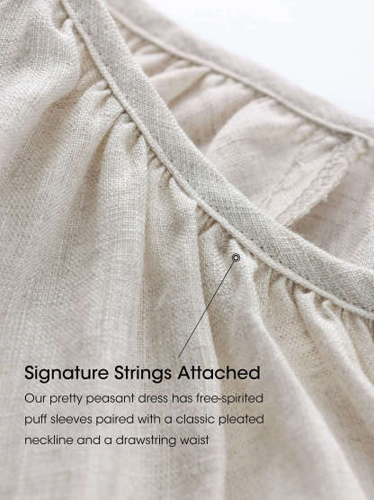 Maddie 100% Linen Puff Sleeve Drawstring Waist Dress