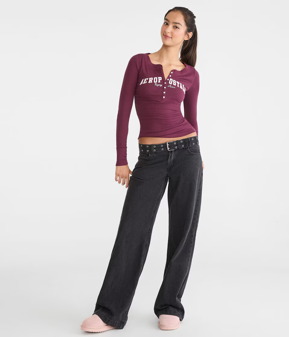 Long Sleeve Aeropostale Logo Graphic Henley