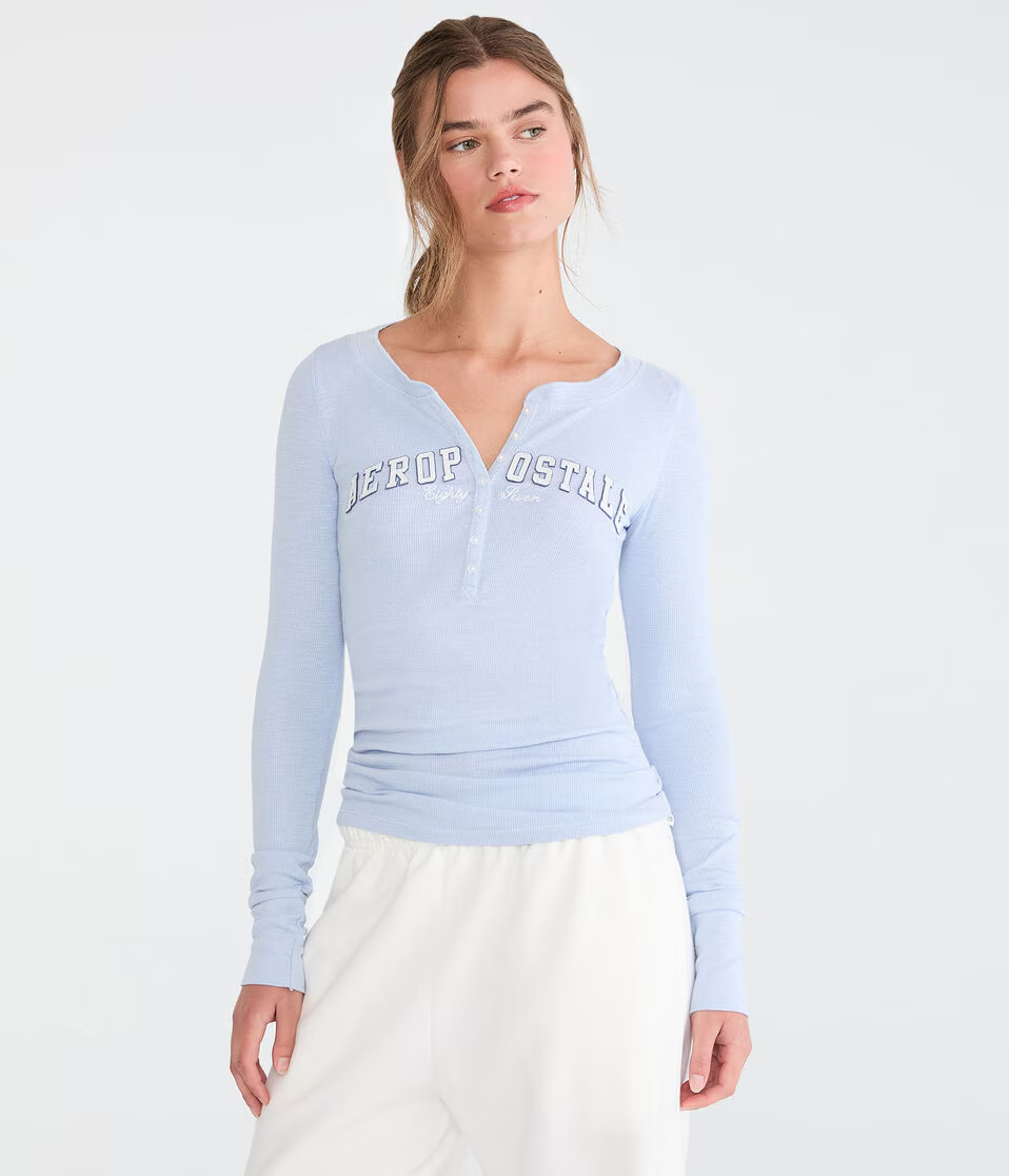 Long Sleeve Aeropostale Logo Graphic Henley