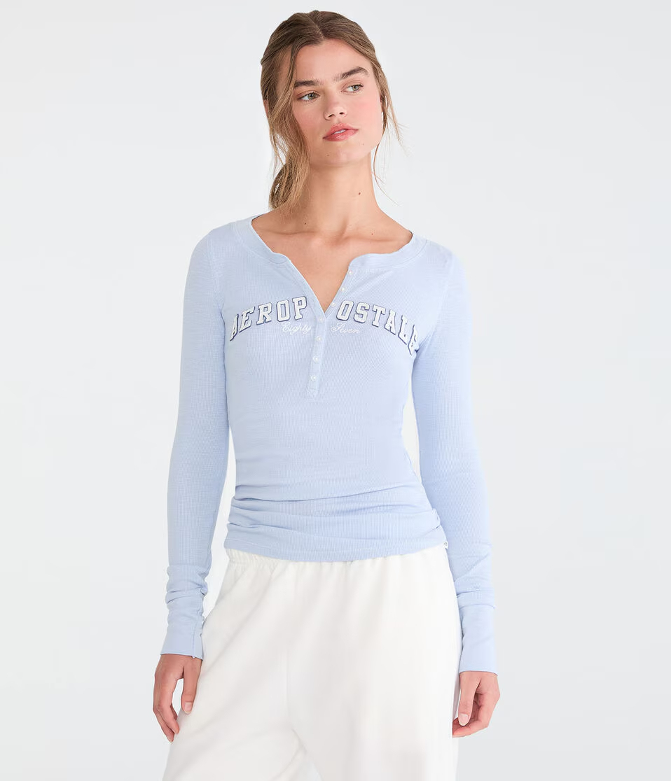 Long Sleeve Aeropostale Logo Graphic Henley