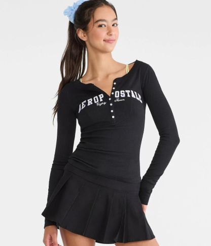 Long Sleeve Aeropostale Logo Graphic Henley