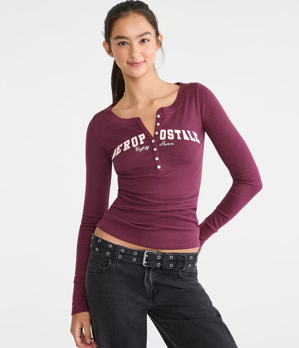 Long Sleeve Aeropostale Logo Graphic Henley