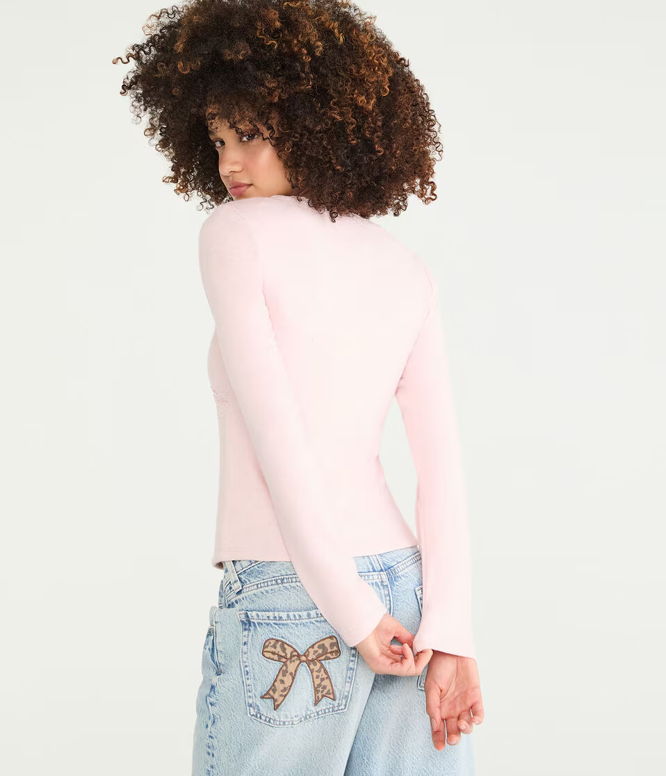 Long Sleeve Crossover Lace V-Neck Tee