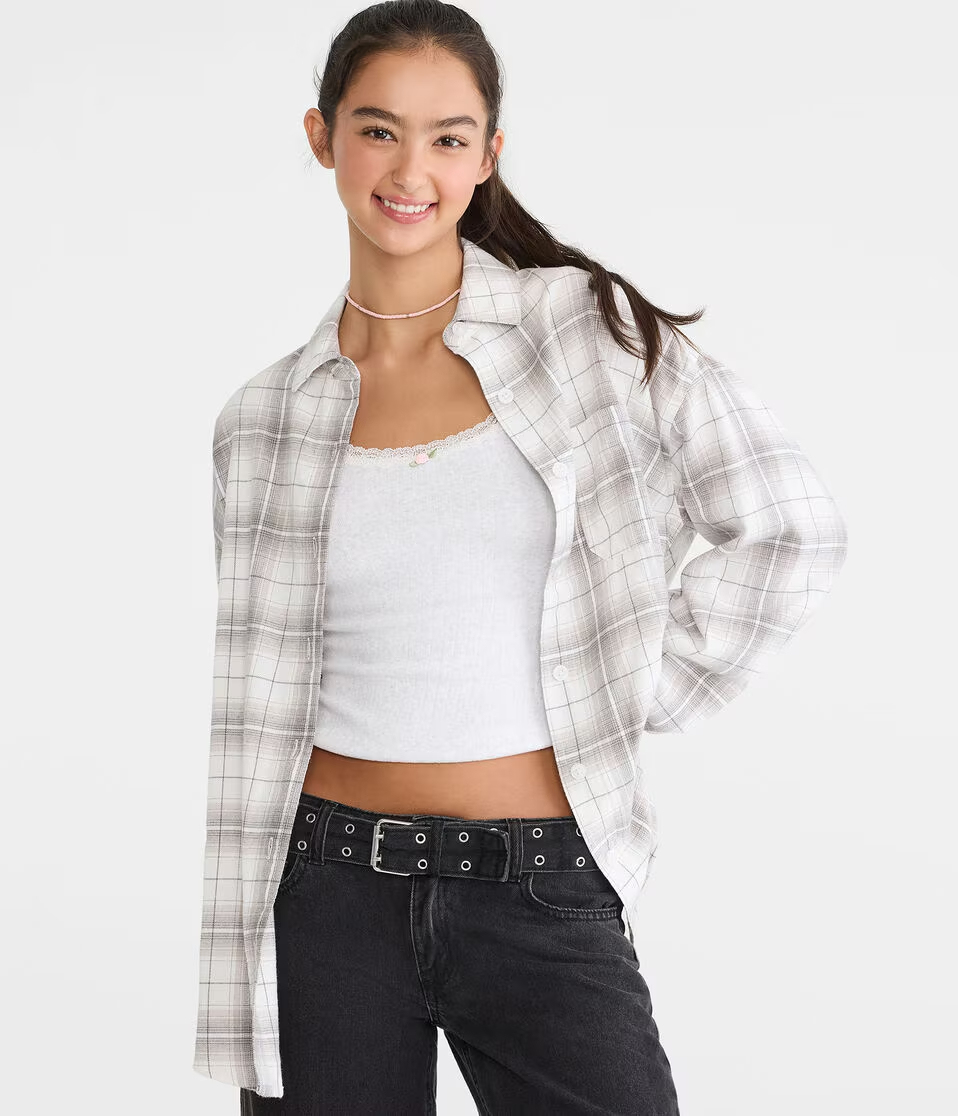 Long Sleeve Relaxed Plaid Shirt