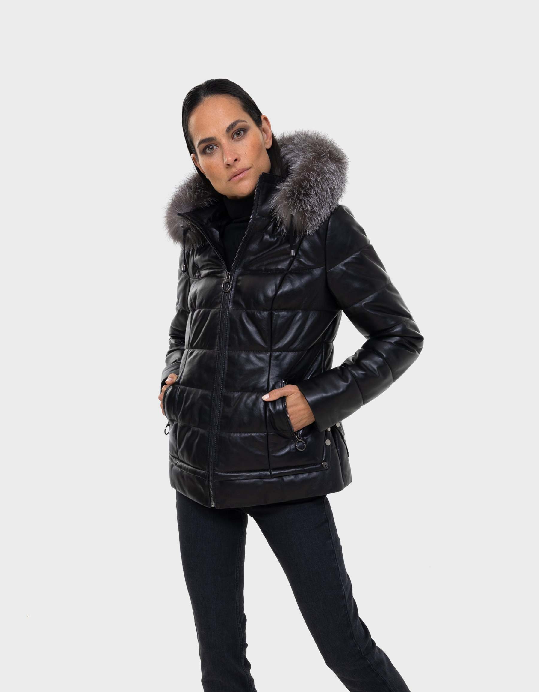 Lyanna  Manteau En Duvet  pour Femmes en Cuir avec Fourrure Amovible