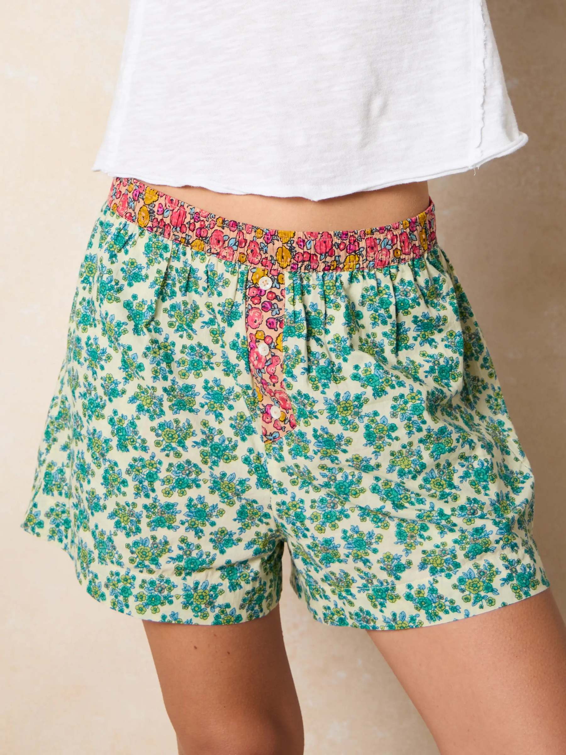 Dream On Cotton Boxer Shorts - Cream Folk Ditsy