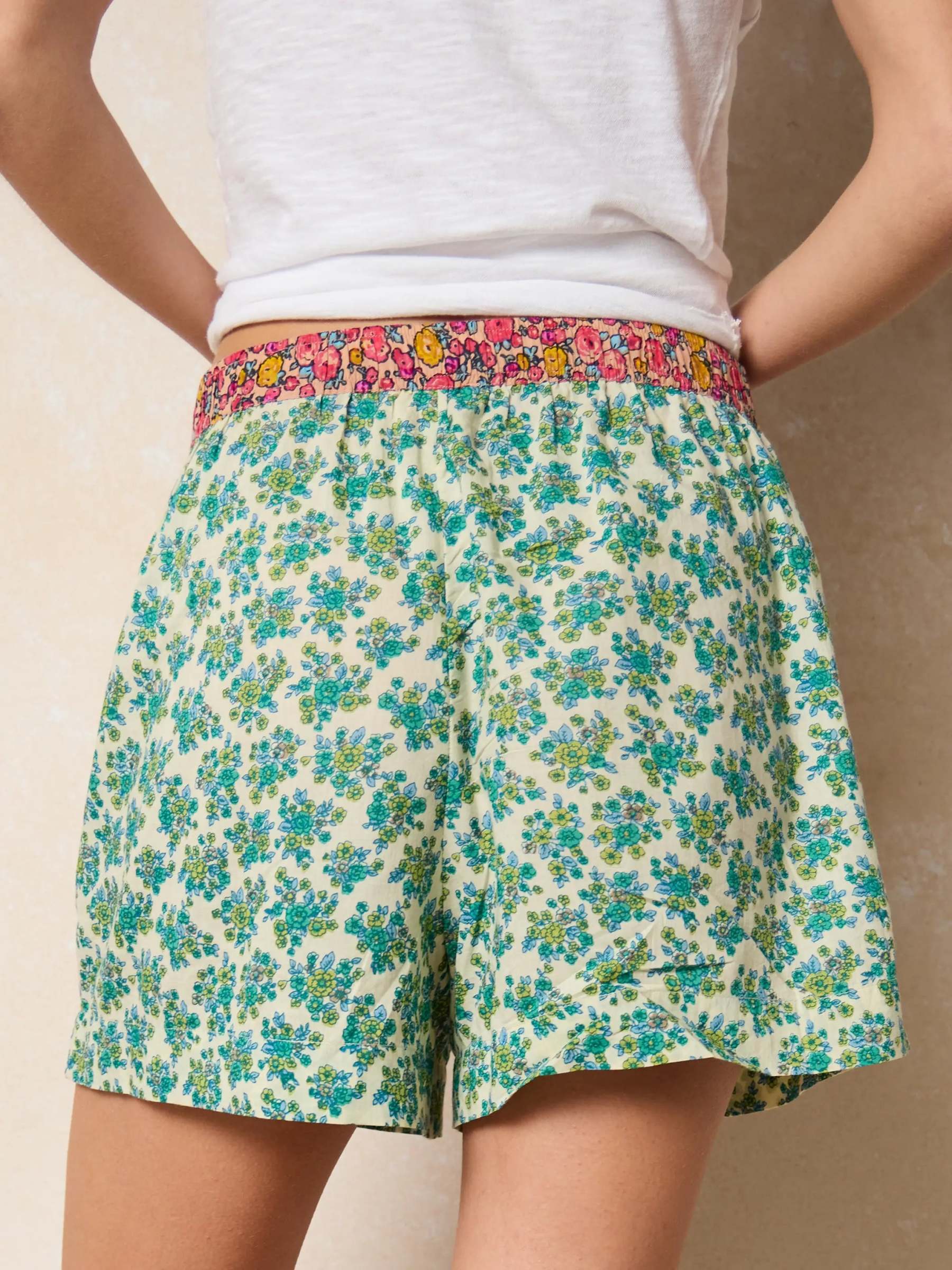 Dream On Cotton Boxer Shorts - Cream Folk Ditsy