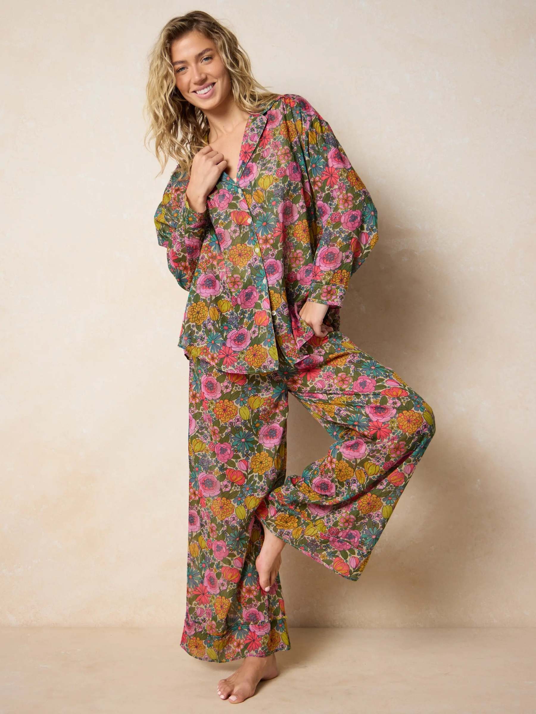Dreamy Cotton Pajama Set - Drawn Garden Multi