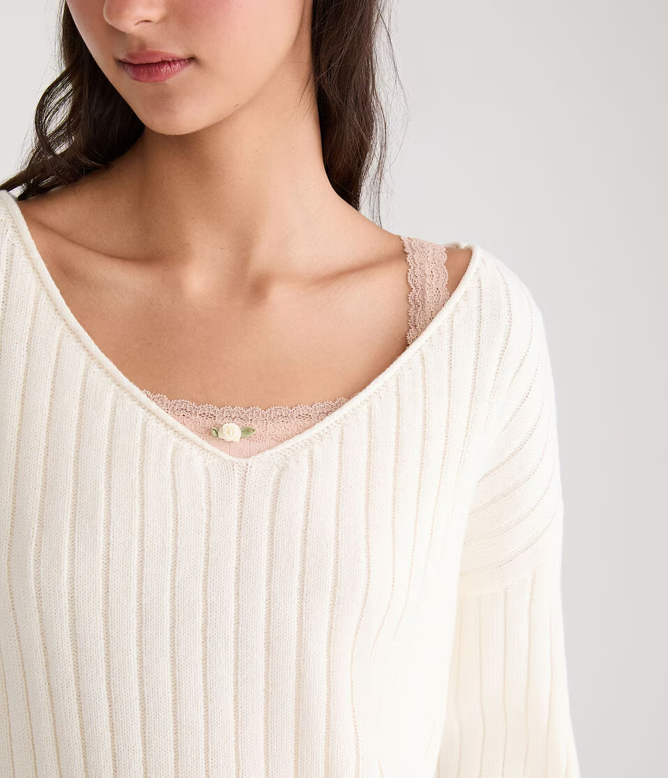 Ribbed V-Neck Sweater