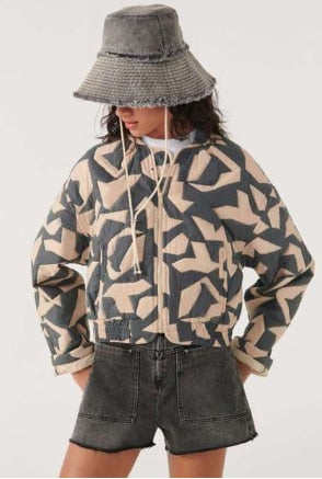 Loose O-Neck Printed Full Sleeve Women's Jacket