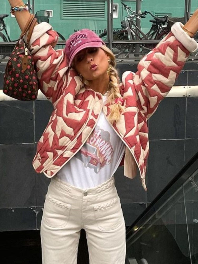 Loose O-Neck Printed Full Sleeve Women's Jacket