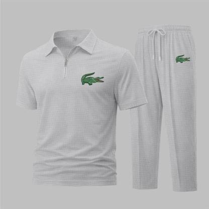 Men's Mechanical Crocodile Print Waffle-Knit Polo Shirt Set
