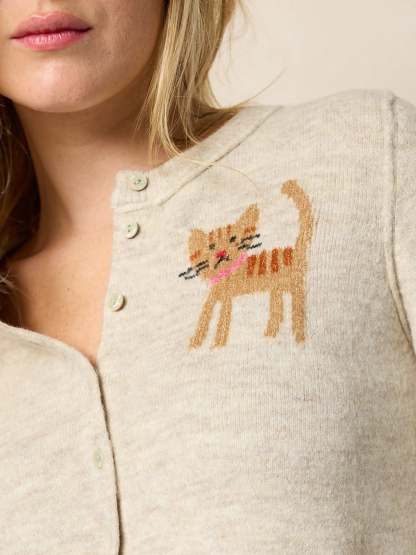 Intarsia Icon Cardigan Sweater - Cream Cat