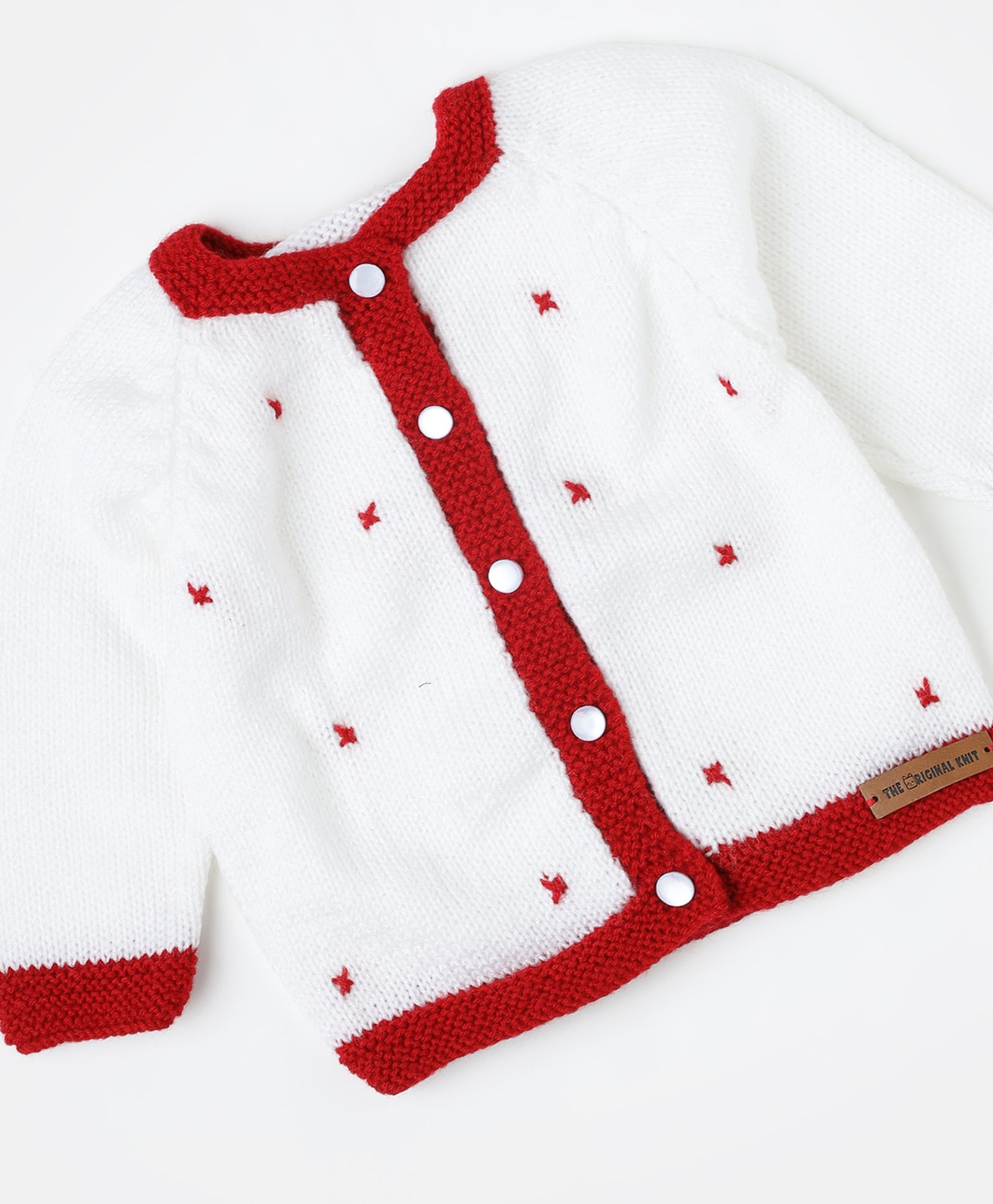 Handmade Self Design Dungaree Set- Red & White