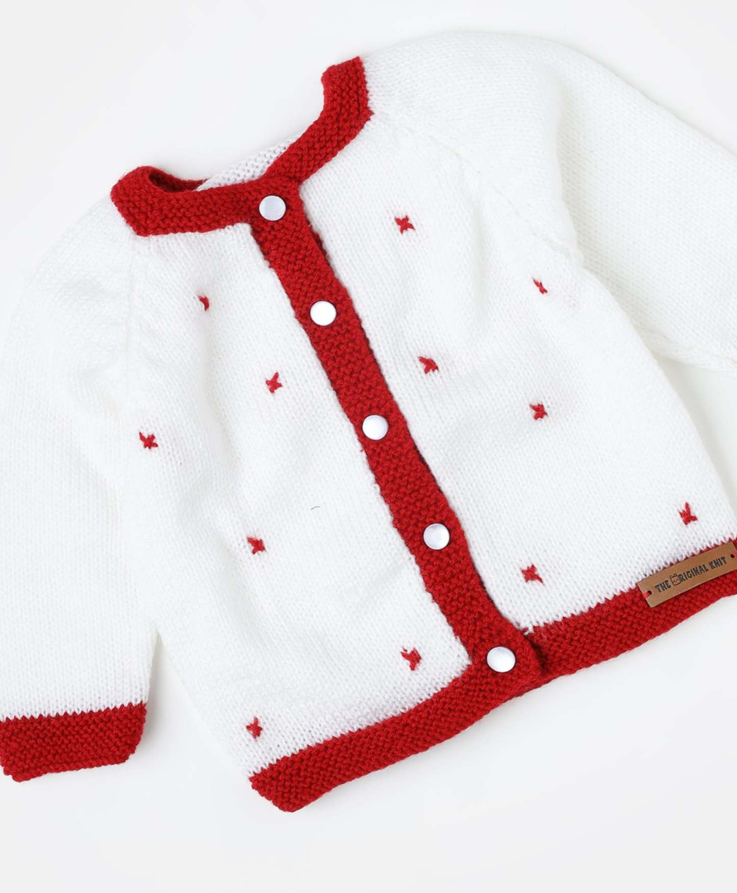 Handmade Self Design Dungaree Set- Red & White