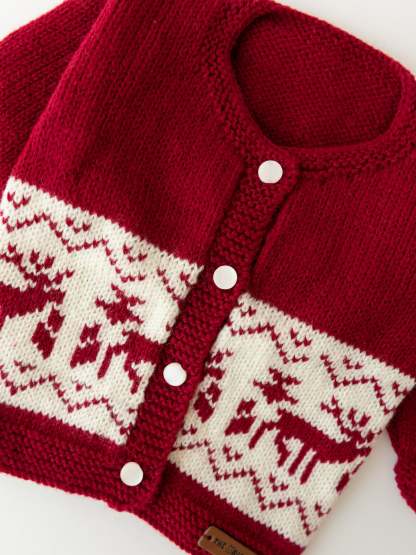 Reindeer Embellished Handmade Dungaree Set- Maroon & Cream