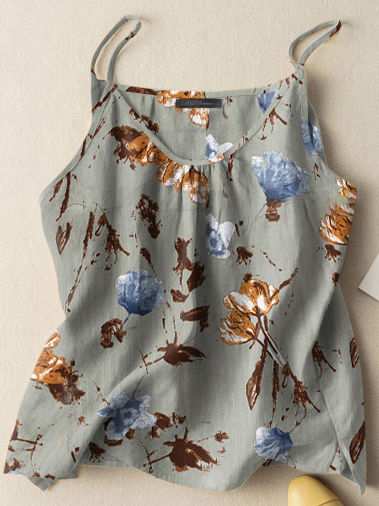 Women Watercolor Floral Print Vacation Spaghetti Strap CamiS