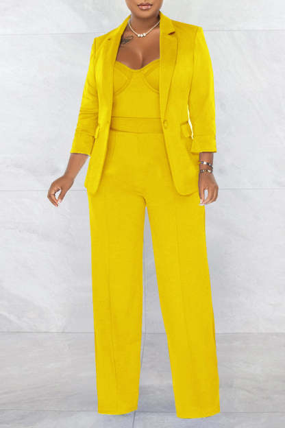 Lapel Collar Blazer & Wide Leg Jumpsuit Set