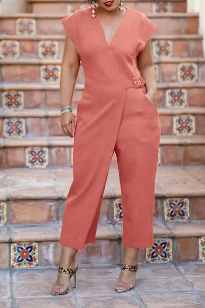 Surplice Front Belted Slant Pocket Jumpsuit
