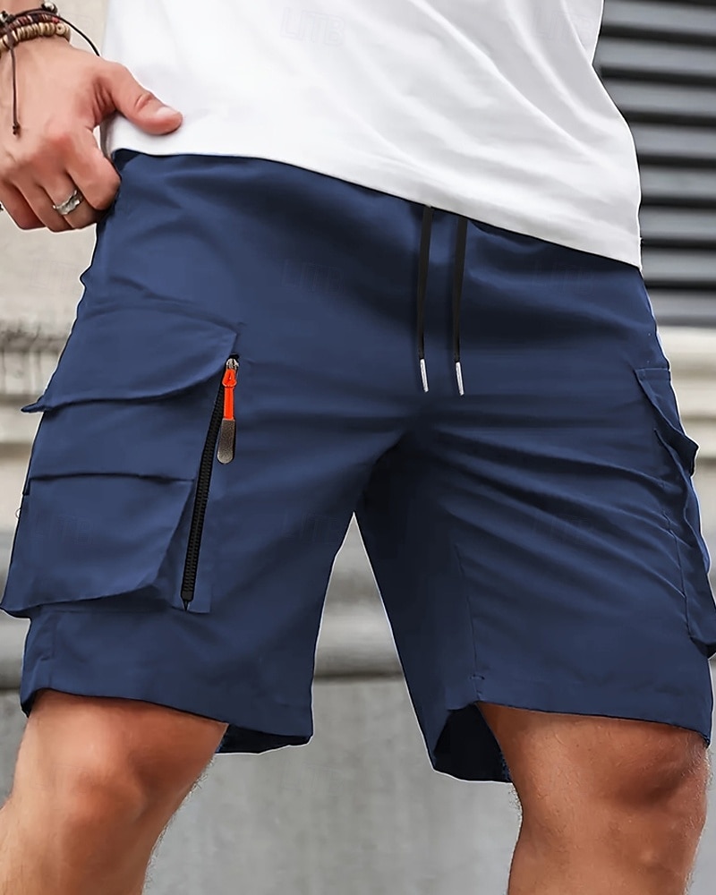 Men's Cargo Shorts Shorts Summer Shorts Drawstring Elastic Waist Multi Pocket Plain Comfort Wearable Knee Length Outdoor Sport Daily Fashion Casual Black Navy Blue 2026 - $18.99 –P12