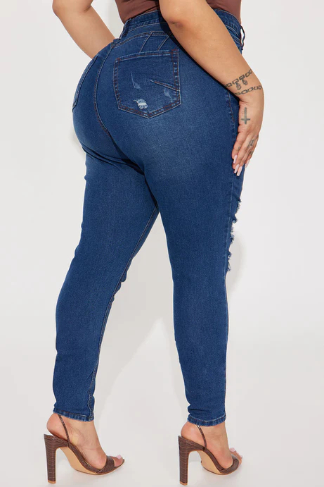 Bedford Booty Sculpting Ripped High Rise Stretch Skinny Jeans - Dark Wash