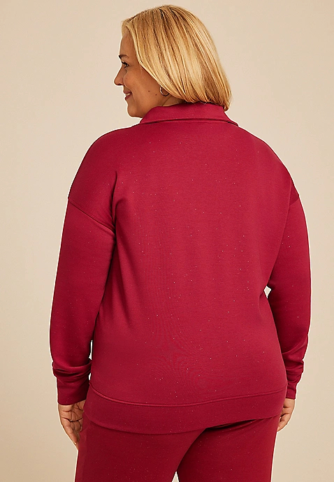 Plus Size Sparkle Scuba Knit Half Zip Sweatshirt