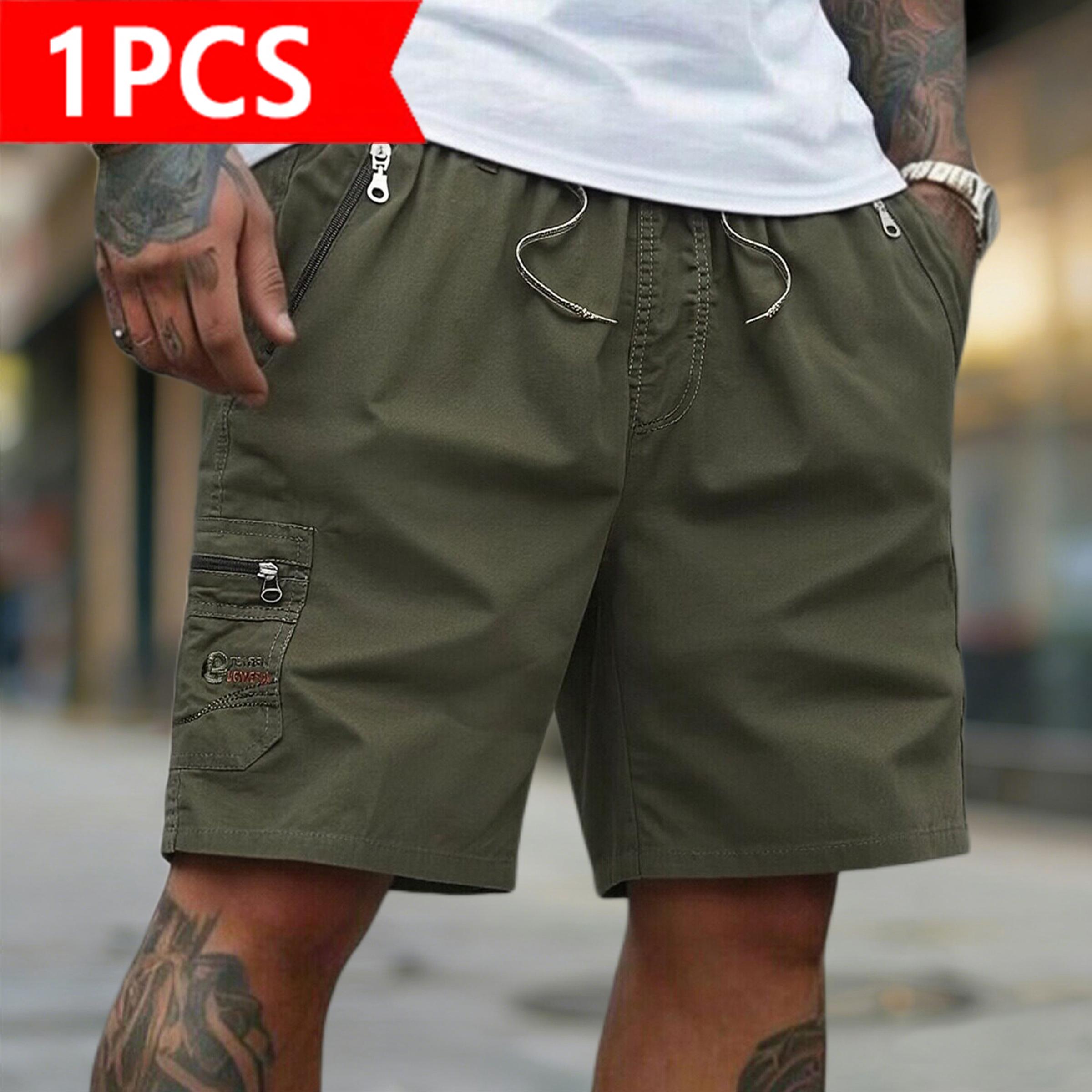 Men's 3-Pack Cargo Shorts | Casual Drawstring Elastic Waist Shorts with Zipper Pockets | Quick Dry Lightweight Streetwear for Summer, Beach, Daily Wear & Outdoor Activities, Menswear, Plain