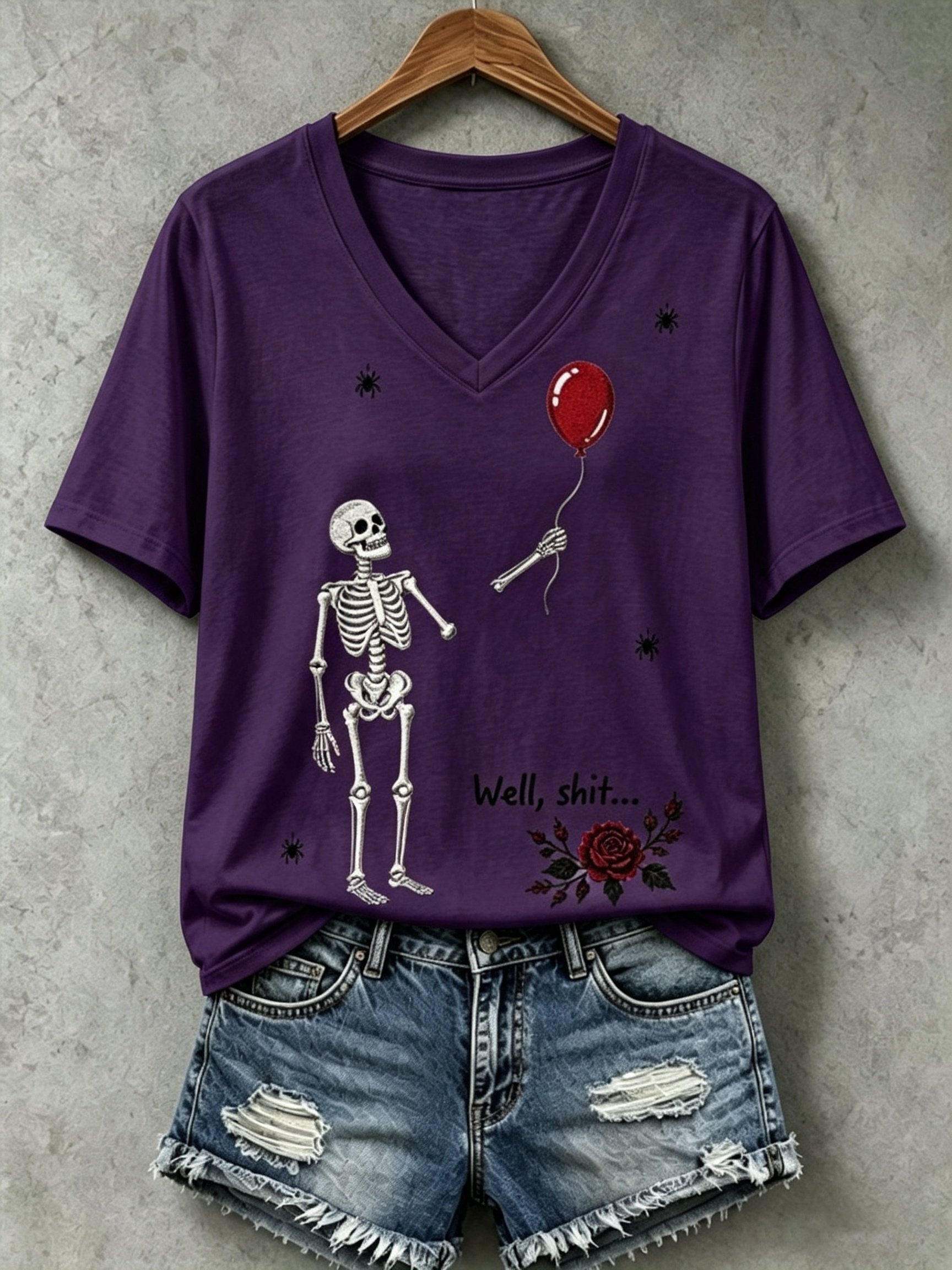 Women's Halloween Well, shit... Printed V-Neck T-Shirts