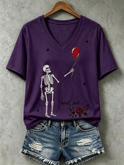 Women's Halloween Well, shit... Printed V-Neck T-Shirts