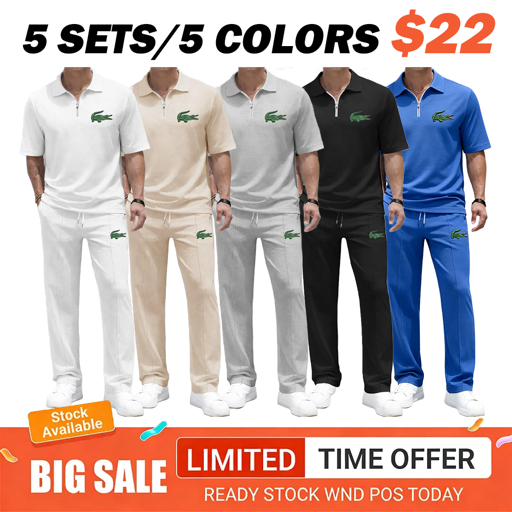 Men's Mechanical Crocodile Print Waffle-Knit Polo Shirt Set