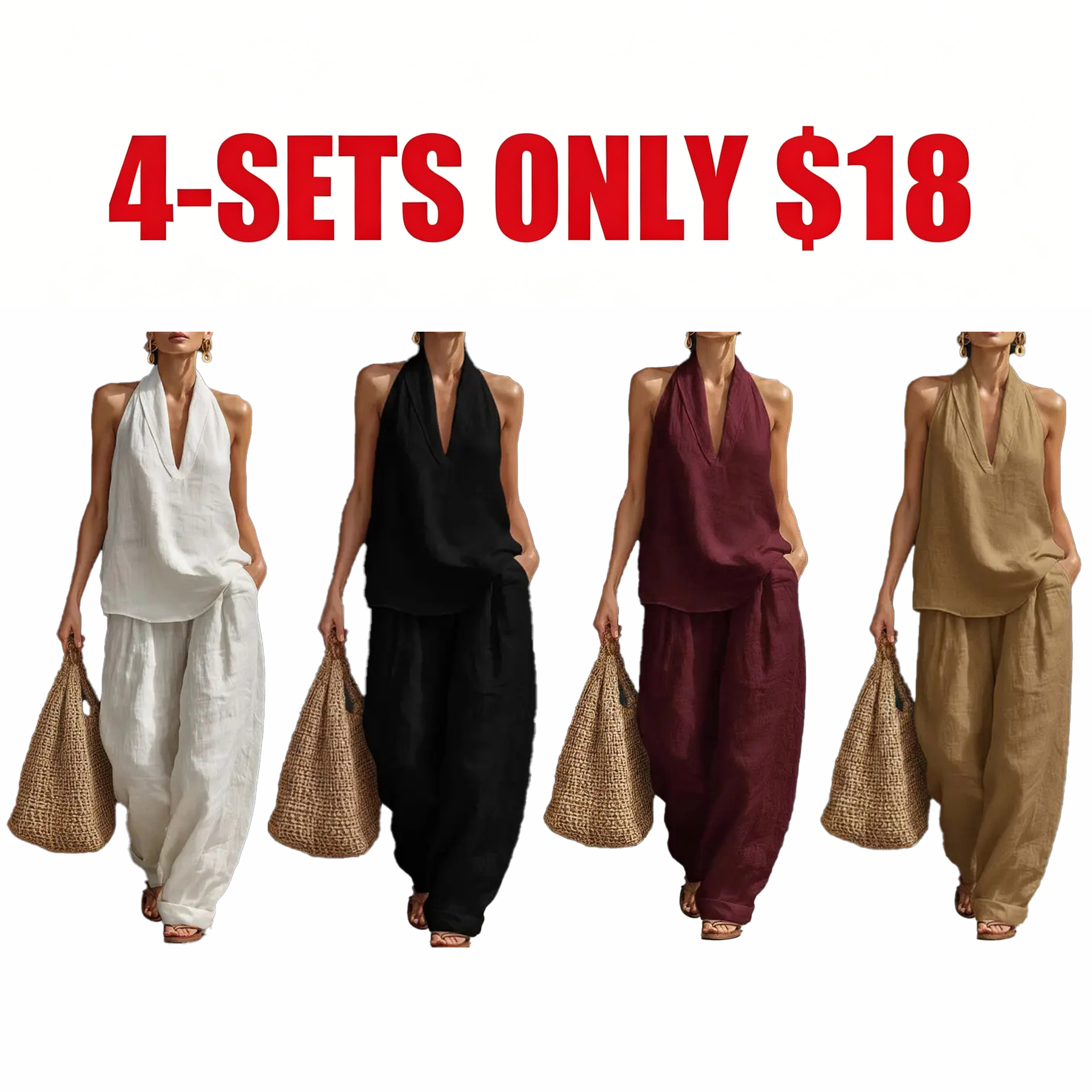 Women's Boho Linen Two Piece Set