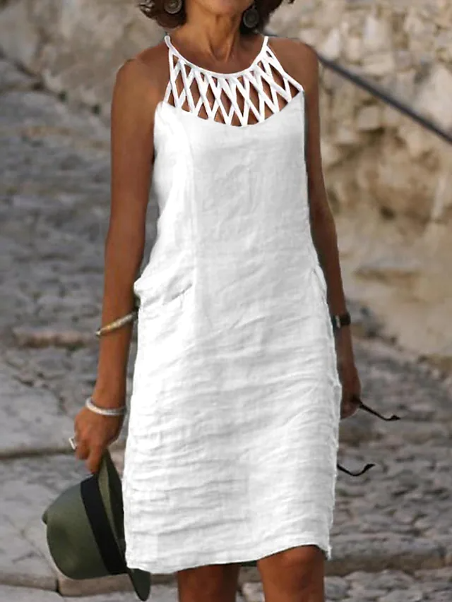 Women's  Cotton Linen Dress Casual Modern Daily Vacation V Neck Print Half Sleeve Summer Spring Fall 2023 Regular Fit