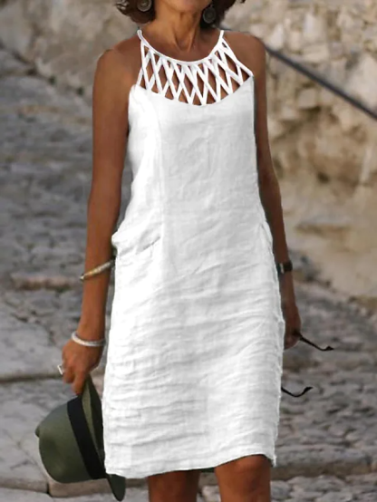 Women's  Cotton Linen Dress Casual Modern Daily Vacation V Neck Print Half Sleeve Summer Spring Fall 2023 Regular Fit