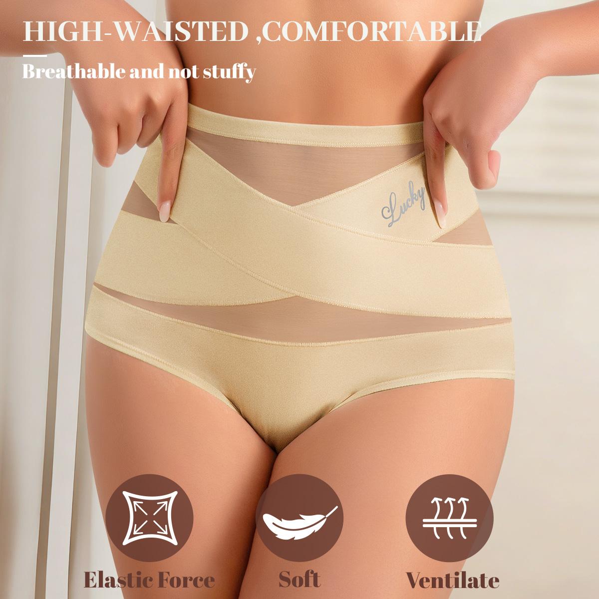 Morelect Women's High-Waist Panties,3/4/5/6/8 Pack Lucky Letter Logo,Cross-Mesh Panel Underwear,Ultra Soft Comfort Fit Briefs - Womenswear SpringStatements