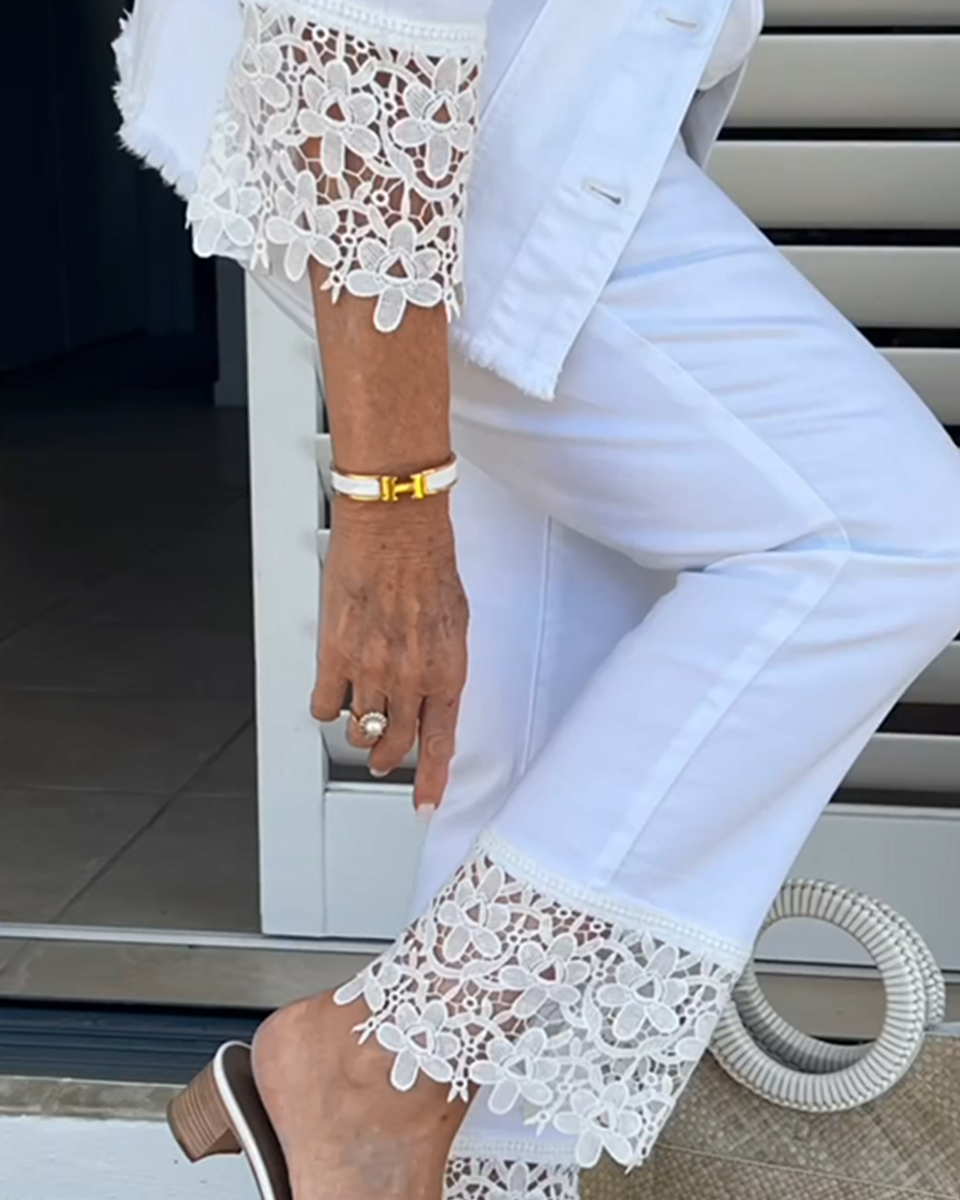 Urban Jacket + Pants Two-piece Set With White Lace