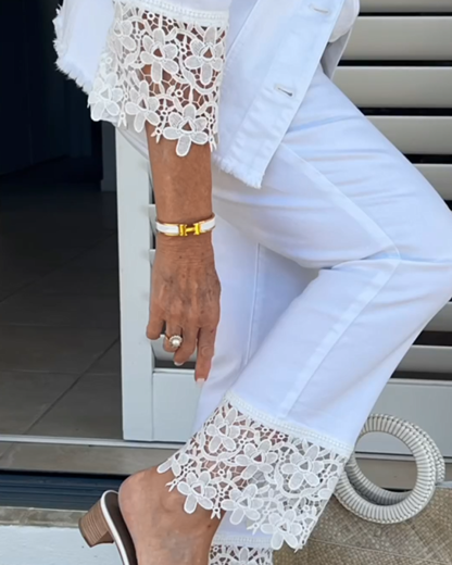 Urban Jacket + Pants Two-piece Set With White Lace