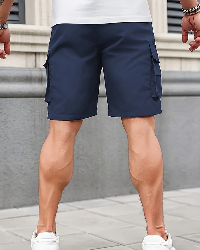 Men's Cargo Shorts Shorts Summer Shorts Drawstring Elastic Waist Multi Pocket Plain Comfort Wearable Knee Length Outdoor Sport Daily Fashion Casual Black Navy Blue 2026 - $18.99 –P13