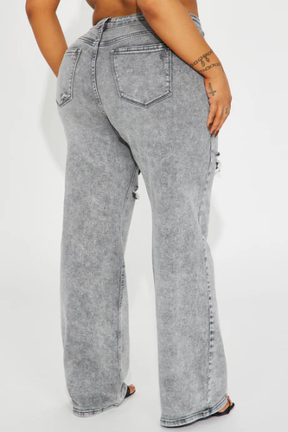 Remi Ripped Stretch Baggy Jeans - Grey