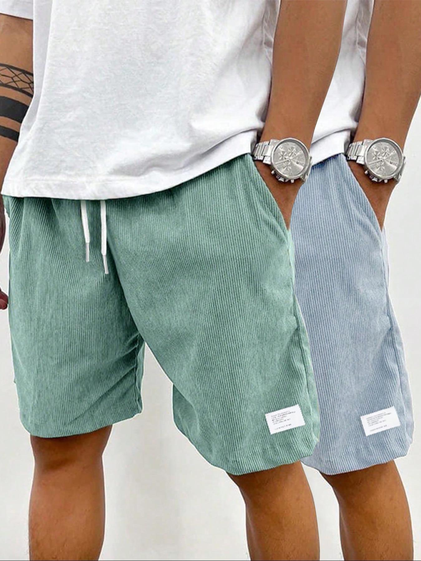 Men's Solid Patched Drawstring Waist Shorts, Regular Fit Casual Pocket Elastic Waist Shorts for Summer, Men's Bottoms for Daily Wear Men's Solid Patched Drawstring Waist Shorts, Regular Fit Casual Pocket Elastic Waist Shorts for Summer, Men's Bottoms for Daily Wear