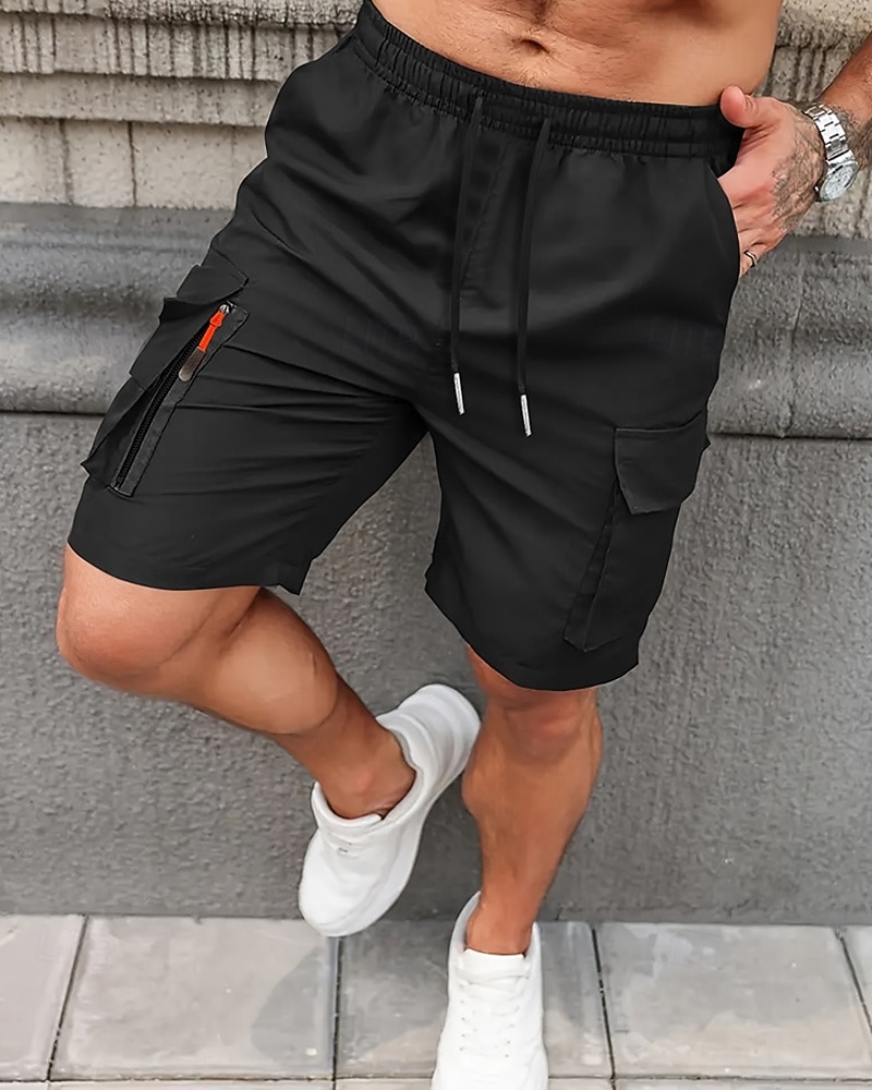 Men's Cargo Shorts Shorts Summer Shorts Drawstring Elastic Waist Multi Pocket Plain Comfort Wearable Knee Length Outdoor Sport Daily Fashion Casual Black Navy Blue 2026 - $18.99 –P6