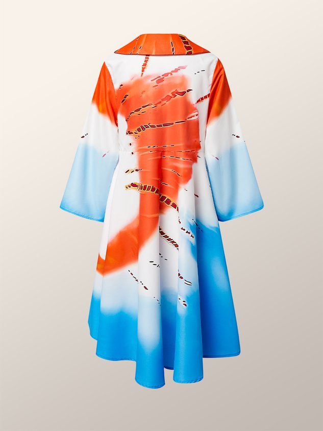 Gradient Pattern Loose Lapel Collar Vacation Dress