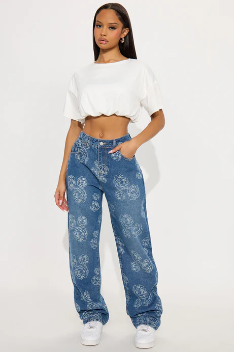 Secret Garden Straight Leg Jeans - Medium Wash