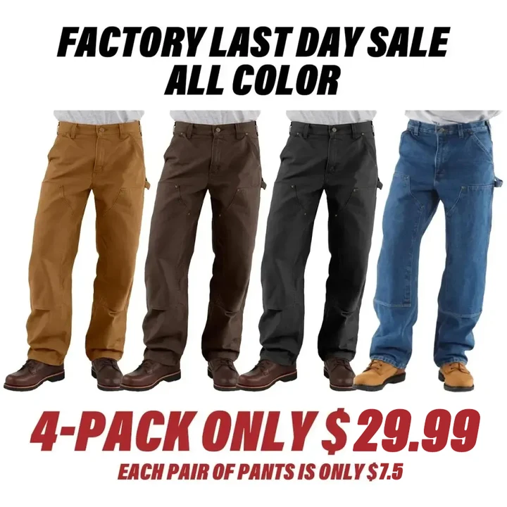Men's 4-PACK Loose Fit Washed Duck Double-Front Utility Work Pant Double Knee Jean