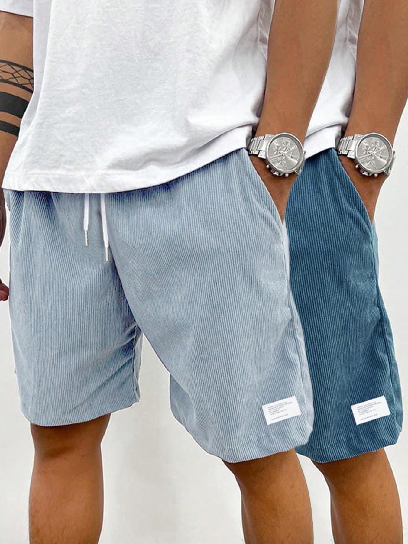 Men's Solid Patched Drawstring Waist Shorts, Regular Fit Casual Pocket Elastic Waist Shorts for Summer, Men's Bottoms for Daily Wear Men's Solid Patched Drawstring Waist Shorts, Regular Fit Casual Pocket Elastic Waist Shorts for Summer, Men's Bottoms for Daily Wear